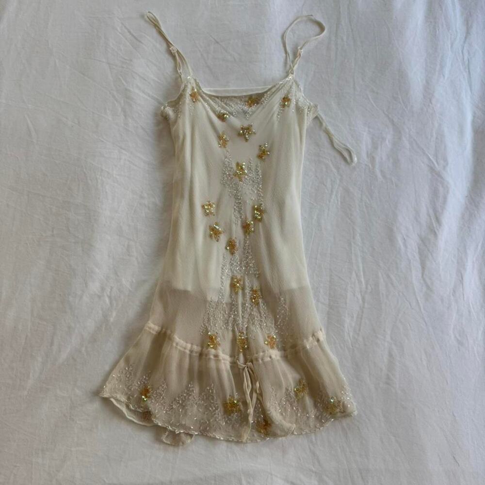 Jane norman cream fairy cami with gold sequins and beads